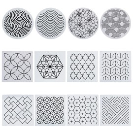 FREEBLOSS Pack of 12 15 x 15 cm Large Sashiko Stencils Made of Plastic, Drawing Line Template for Hand Quilting, Traditional Sashiko Pattern, PET Templates, Embroidery Stencils for Lovers of Hand