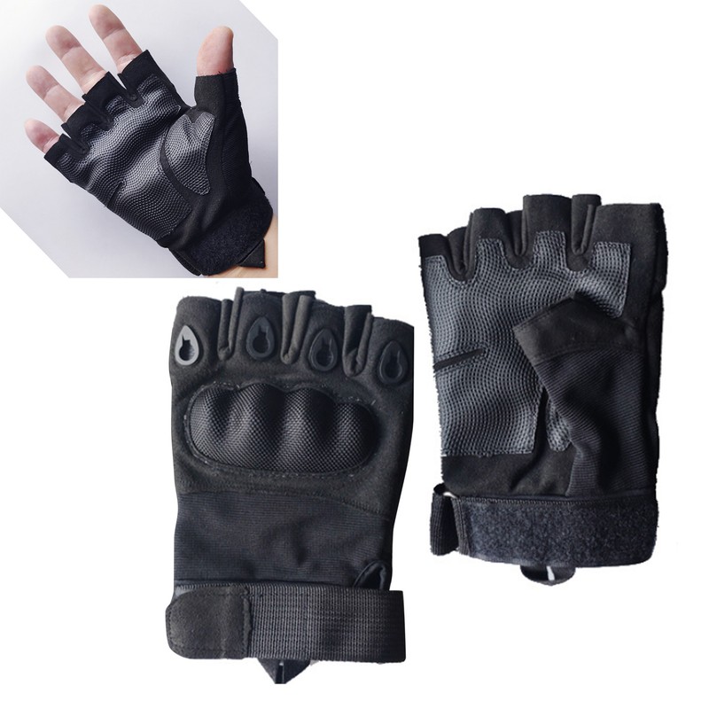 2PCS Half Finger Hard Knuckle Gloves Breathable Wear Resistant Combat