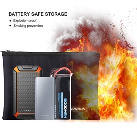 JUNDUN JUNDUN Fireproof Document Bags,14.2x 10.0Waterproof and Fireproof Money Bag with Aluminum Foil Lining,Fireproof Safe Storage Pouch with Zipper for Document and CashBlack