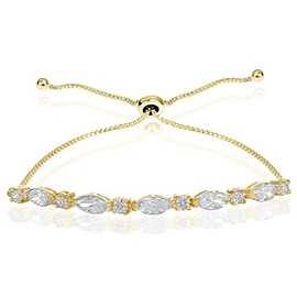 Hoops & Loops Yellow Gold Flashed Silver Cubic Zirconia Marquise & Oval-cut Adjustable Bracelet
