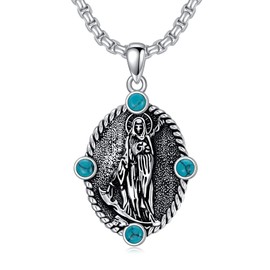 Santa Muerte Necklace 925 Sterling Silver Santa Muerte Turquoise Pendant Death Moth Jewelry Grim Reaper Necklace La Santa Muerte Gift for Men Women