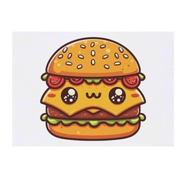 'Kawaii Cheeseburger' Temporary Tattoo - Water Resistant, Skin-Safe, Non-Toxic Transfer (TO00070681)