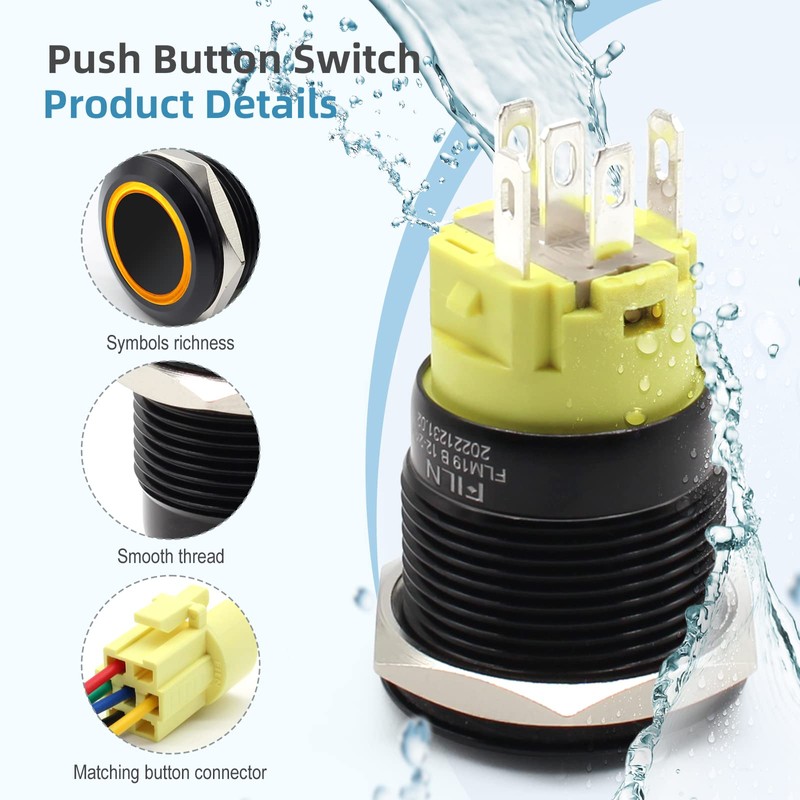 FILN 2PCS 19mm (3/4'') Latching Push Button Switch Latching 12V
