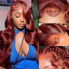 13x6 Body Wave Lace Front Wigs 250% Density #33 Reddish Brown Human Hair Wigs Glueless HD Lace Frontal Wigs Natural Hairline Bleached Knots Max Parting Human Hair wigs For Women 24 Inch
