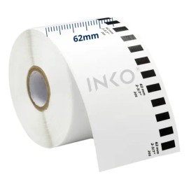 20 Rollos Etiquetas compatibles con Brother Dk2205 Ql700 Ql800 QL810 62mm 30 Mts Color Blanco INKO                                                    