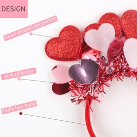 Valentine's Day Heart Headband Red Love Heart Hair Bands Glitter Tassel Head Bopper Hair Decorations for Women Girls Valentines Day Party Props Holiday Wedding Birthday Headwear Accessory