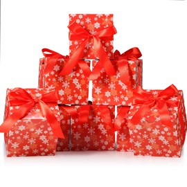 Dispowreath 48 Pcs 4x4x4 Christmas Red Gift Boxes with Ribbon Xmas Small Gift Boxes with Lids Treat Boxes for Gift Wrapping Ornaments Wedding Holiday Birthday Party Favor(Red,Snowflake)