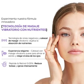 Seyoul™ Crema Para Ojos con Retinol 0.05%, Peptides y Cafeína | Reducción de Bolsas, Ojeras, Antiarrugas y Reafirmante | Masaje Vibratorio con Tecnología Ion Negativo 20g