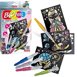 BLOPENS Glitter Creative Set - Sparkling Painting and Drawing Set for Children from 5 Years - 6 Blowing Pens - 8 Glitter Powder - 12 Stencils - 20 Colouring Templates - Promotes Artistic - Lansay