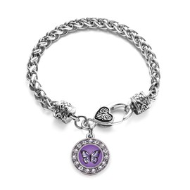 Inspired Silver - Purple Butterfly - Silver Braided Bracelet for Women - Circle Charm Bracelet Jewelry Gift with Cubic Zirconia - Women's Charm Bracelet with Lobster Claw Clasp
