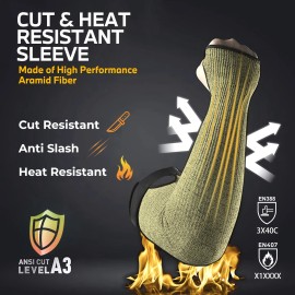 Unbranded Cut Heat Resistant Sleeves - 17.3" Aramid Anti-Bite Arm Guards Thumb Hole Safety