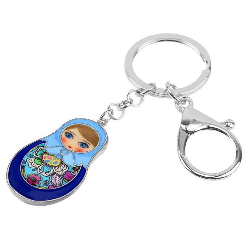 DOWAY Enamel Cute Matrushka Figures Dolls Keyring Babushka Wooden Doll