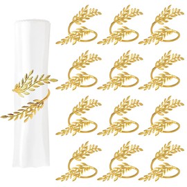 Pack of 12 napkin rings, gold, metal napkin rings, appearance of leaves, napkin buckles, suitable for wedding, Christmas, family reunion, table decoration