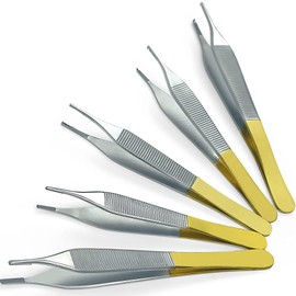 SURGICAL ONLINE T/C Adson Plastic Surgery Forceps 4.75Straight Fine Point with Tungsten Carbide Inserts Surgical Veterinary Instruments with Gold Handle (1x2 Teeth, Adson Tissue Forceps, TC)