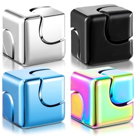 Wettarn 4 Pcs Spinners Cube Toys for Adults Small Desk Toys Sensory Focus Metal Cube Spinners Boys Girls Teens Desktop Anxiety Stress Relieve Autism ADHD Relaxing