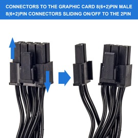 YieJoya PCIE Cable for Seasonic, PSU 8 Pin Male to Dual PCIe 8-Pin (6+2) Male for Seasonic Modular Power Supply (60 cm + 20 cm)