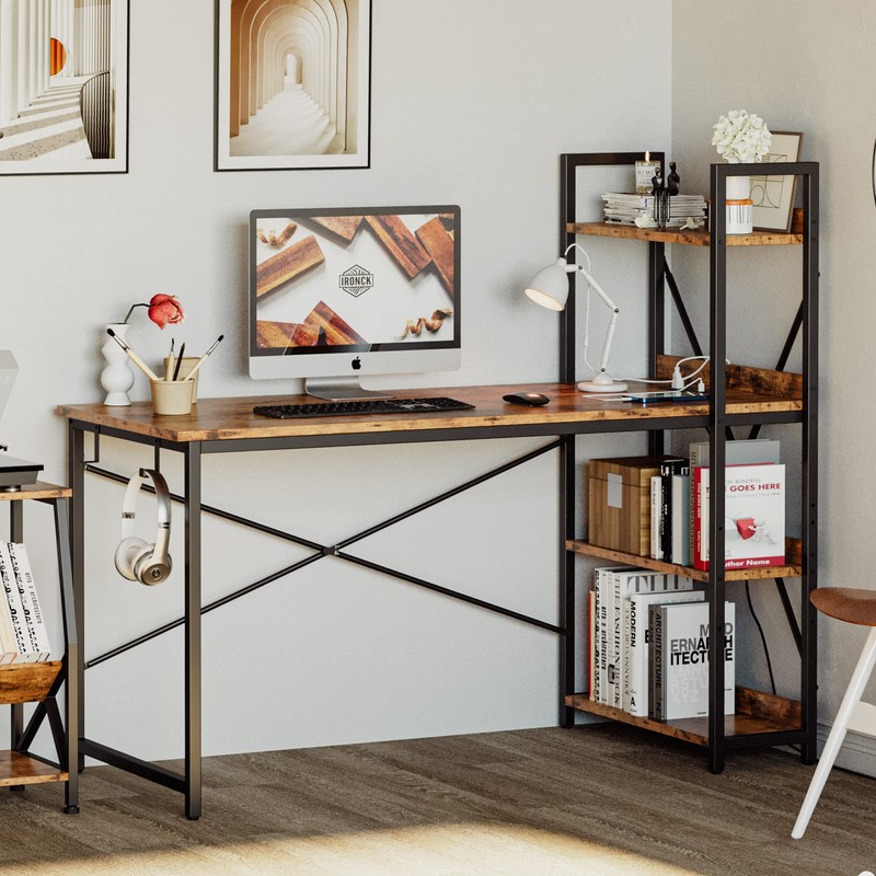 IRONCK Computer Desk 47" with Power Outlet and Storage Shelves,