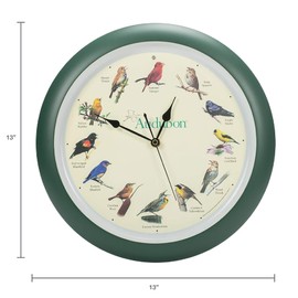 Mark Feldstein, Audubon Singing Bird Wall Clock, 13 Inch, Green