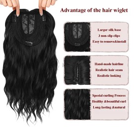 20inch Wavy Synthetic Hair Topper, Wavy Closure for Thinning Hair, Large Base 7"x7" Wavy Extensions for Women, Handmade Natural Hairline Synthetic Pieces