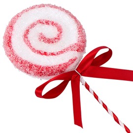 Pack of 12-24cm Glitter Christmas Lollipop Ornaments Red and White Candy Picks Candy Style Glitter Sticks for Christmas Tree Vase Filler DIY Wreath Party Decor (Red)