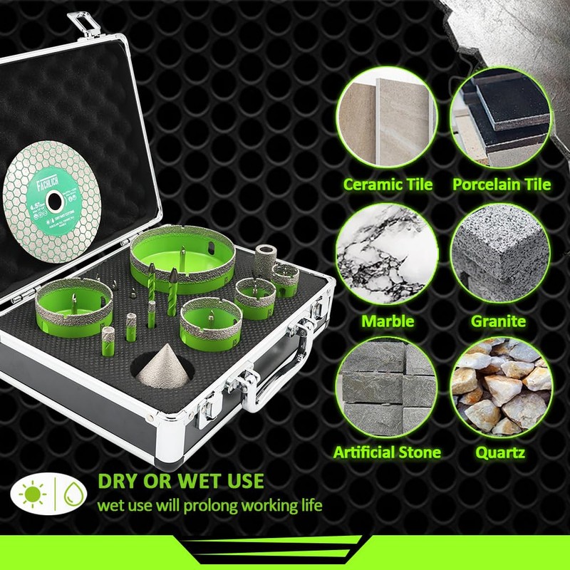Diamond Hole Saw Kit, 16PCS Tile Hole Saw Kit 6/8/10/25/35/50/65/100+20mm