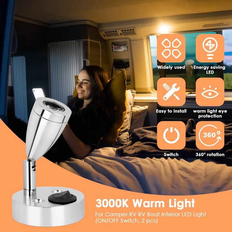 12V LED Spot Reading Light, RV Interior Lighting, Rotatable Reading