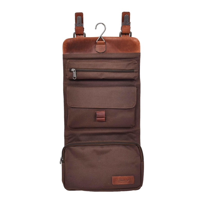 Mens Leather Toiletry Bag Hanging Cosmetic Shaving Kit Travel Bag,