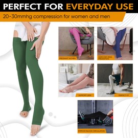 Doc Miller Thigh High Compression Socks Women and Men 20-30mmHg for Varicose Veins, Pregnancy Support Compression Stockings for Women, 1 Pair (Dark Green, 3X-Large)