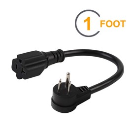 Right Angle 15 Amp to 20 Amp Plug Adapter Cable UL Listed 14AWG (1Foot) NEMA 5-15P to 5-15/20R (Comb 20Amp T Blade) 15 Amp Household Plug to 20 Amp T-Blade AC Power Cable