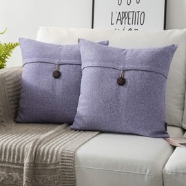 Phantoscope Pack of 2 Farmhouse Throw Pillow Covers Button Vintage Linen Decorative Pillow Cases for Couch Bed and Chair Purple 18 x 18 inches 45 x 45 cm
