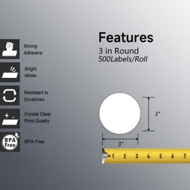 BETCKEY 3 Inch Circle Thermal Sticker Labels, Compatible with Zebra & More Label Printer, Perforated [1 Rolls, 500 Round Labels]