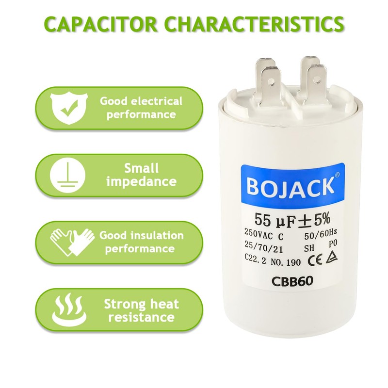 BOJACK CBB60 55uF 250 Volt 50/60Hz AC Capacitor Round Run