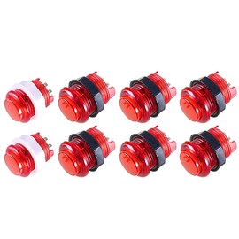 Arcity 8 Pcs Arcade LED Push Buttons Illuminated Light 6 × 30mm Buttons + 2 × 24mm Buttons with Built-in Microswtich for Arcade Machine Video Game Console DIY Jamma MAME Raspberry Red New