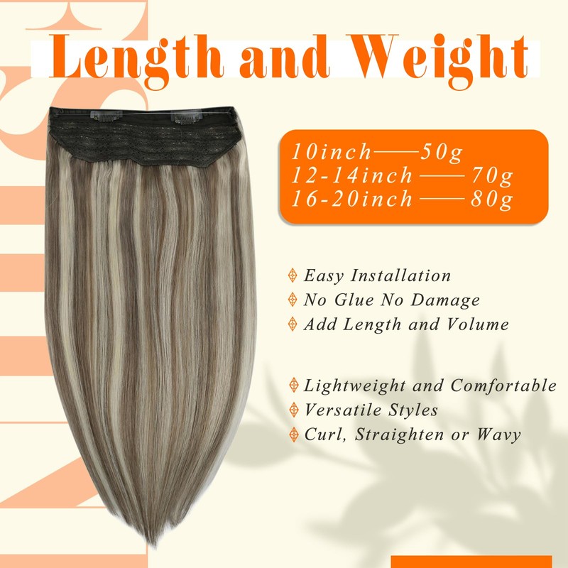 Full Shine Wire Hair Extensions Real Human Hair Highlighted Color