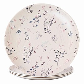 ilohaus 4-Pack 8" Bamboo Fiber Dinner Plates - Unbreakable Plates Alternative to Plastic Plates, Ceramic Plates, Food-Grade Bamboo Plates Reusable, BPA Free, Kids Plates (Fleur)