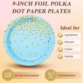 150 PCS Blue and Gold Paper Plates Napkins Forks Set Party Supplies Serves 50, Golden Dot Disposable Paper Dinnerware 9" Plates for Birthday, Baby Shower, Boy Birthday Party