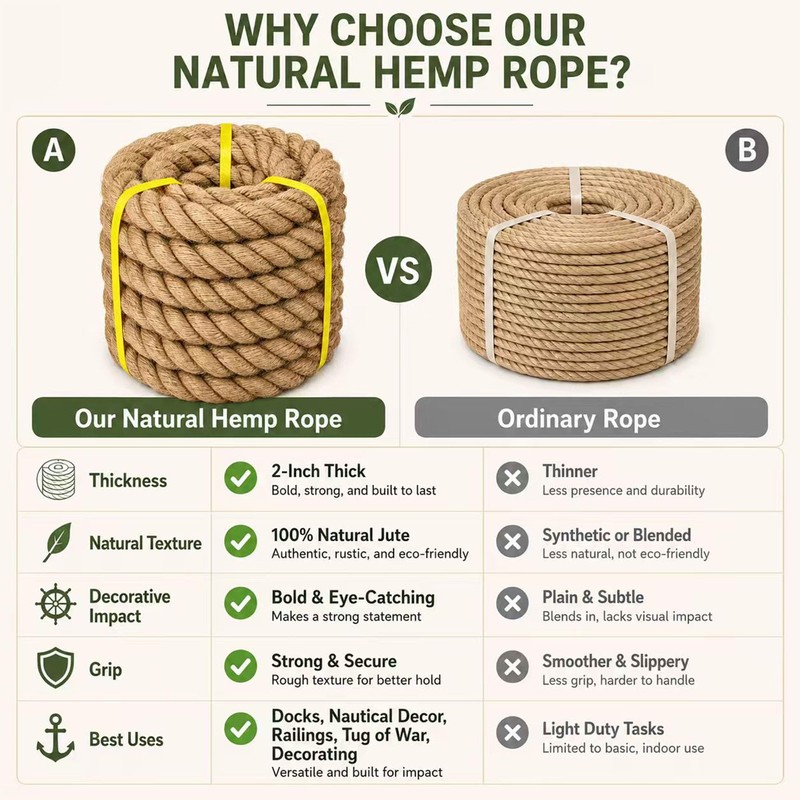 Natural Hemp Rope - 2 Inch x 50 Feet -