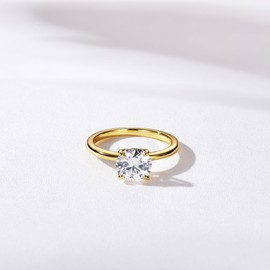 Blueeve 2ct Yellow Gold Moissanite Rings for Women, Round D Color VVS1 Clarity Lab Created Diamond Engagement Ring 14K Yellow Gold Vermeil Solitaire Moissanite Ring for Women Fake Diamond Ring for Her