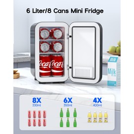 BEICHEN Mini Fridge,6 Liter / 8 Can Small Fridge for Bedroom, Car, Office & Dorm, 110V AC/DC Portable Thermoelectric Cooler & Warmer for Skincare, Food, Drinks,Black
