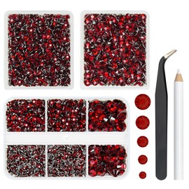 qiipii 3 Boxes 5070PCS Red Crystal Resin Rhinestones for Crafting Siam Red Flatback Resin Gems Stones 2mm-6mm Non-Hotfix Ruby Red Diamonds Crystals for Nails Face Makeup Tumblers Mug Bottle DIY Crafts
