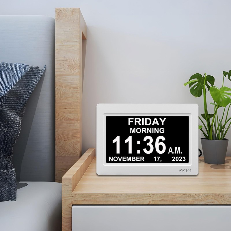 SSYA Digital Calendar Alarm Clock - Dementia Clocks for Vision