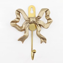 YEMCHI 4 Pack Gold Bow Hooks for Hanging Things, Vintage Resin Bow Coat Hook Cute Girls Room Decor Aesthetic, Bathroom Decorative Wall Towel Hooks, Key, Bag, Robe, Hat etc (Gold)