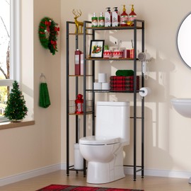 QOOIE Over Toilet Bathroom Organizer, 7-Tier Study Metal Toilet Storage Shelf for Toilet Paper, Towels, Toiletries, Easy Assembly, Freestanding, Perfect for Small Space, Apartment, Dorm, Powder Room