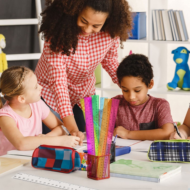 7 Pieces Ruler, 30 cm Ruler, Coloured Plastic Ruler, Transparent