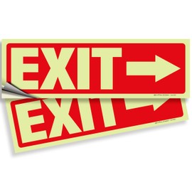 iSYFIX Exit Stickers Signs with Directional Right Arrow 2 Pack 12x4 Inch - Glow in the Dark Photoluminescent Vinyl for Office, School, Business, Warehouse - UV & Weather Resistant for Indoor/Outdoor Use