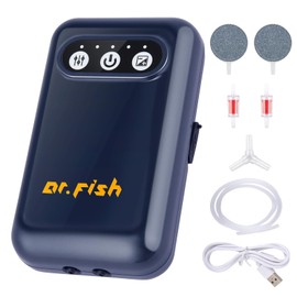 Dr.Fish Aquarium Air Pump, Rechargeable 2600mAh/5200mAh, 72 Hours Runtime Live Bait Aerator Bubbler Pump Battery Powered Outdoor Fishing Fish Tank Live Bait Bucket KF2A Deep Blue