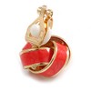 Brick Red Enamel Knot Clip On Earrings In Gold Tone