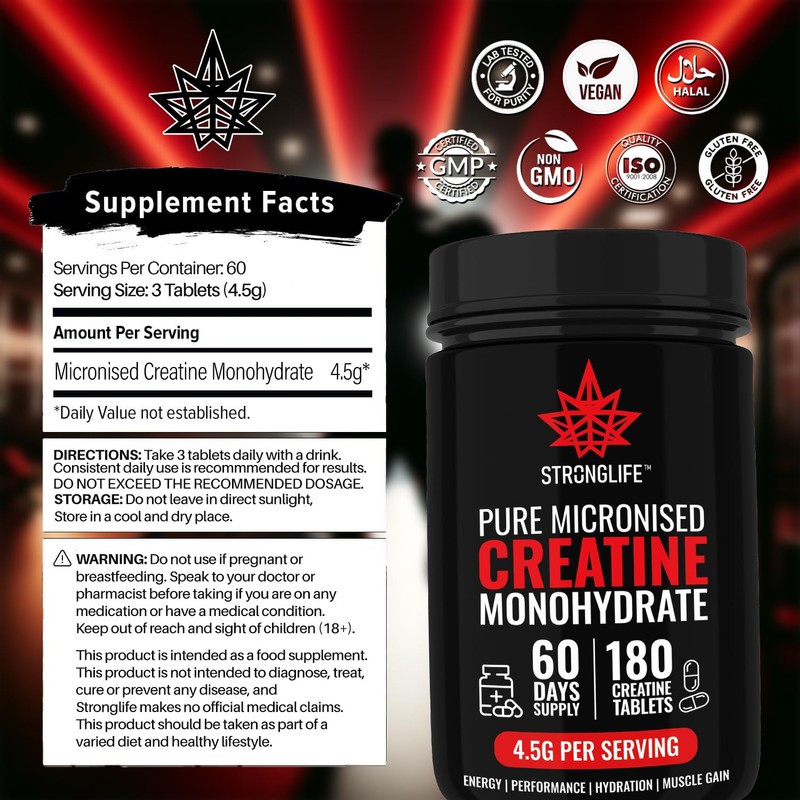 Stronglife Creatine Tablets - 180 Tablets, 4500mg Daily Serving, 1500mg