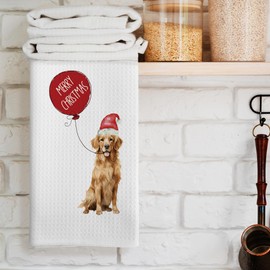 CUANFDDSF Merry Christmas Golden Retriever Kitchen Towels, Happy New Year Dog Lover Gift, Santa Hat Golden Mom Gifts, Winter Holiday Seasonal Decoration Tea Towels Kitchen Hand Towels 16x24 Inch