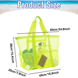 Large Mesh Beach Bag, Travel Accessories Picnic Summer Vacation Gym Holiday Tote Foldable Swimming Outdoor Shopping Extra Large Beach Bag (Bright Green)